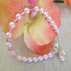 Eleganta  rozā pērļu rokassprādze ar rozā Swarovski kristāliem  6 mm